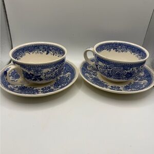 Vintage Villeroy & Boch Blue and White Floral Teacup Set